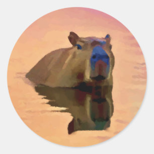 穏やかな湖から現れるカピバラ ラウンドシール