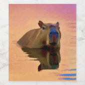 穏やかな湖から現れるカピバラ ワインラベル (シングルラベル)