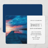 穏やかな湖での美しいサンセットバースデー 招待状 (正面/裏面)