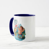 穏やかな湖で大きな漁獲量で楽しむ少年 マグカップ (正面左)