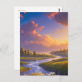 穏やかな湖と川が合流 ポストカード (正面/裏面)