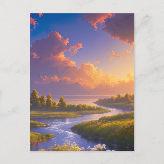 穏やかな湖と川が合流 ポストカード (正面)