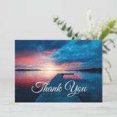 穏やかな湖に沈む美しい夕日 サンキューカード (スタンド正面)