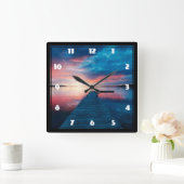 穏やかな湖に沈む美しい夕日 スクエア壁時計 (ホーム)