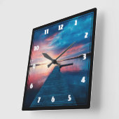 穏やかな湖に沈む美しい夕日 スクエア壁時計 (傾斜)