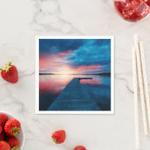 穏やかな湖に沈む美しい夕日 スタンダードカクテルナプキン (インサイチュ)