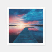 穏やかな湖に沈む美しい夕日 スタンダードカクテルナプキン (正面)