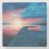 穏やかな湖に沈む美しい夕日 ストーンコースター (正面)