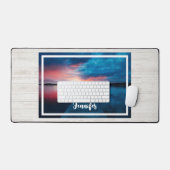 穏やかな湖に沈む美しい夕日 デスクマット (キーボード&マウス)