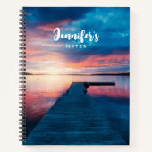 穏やかな湖に沈む美しい夕日 ノートブック (正面)