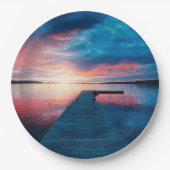 穏やかな湖に沈む美しい夕日 ペーパープレート (正面)