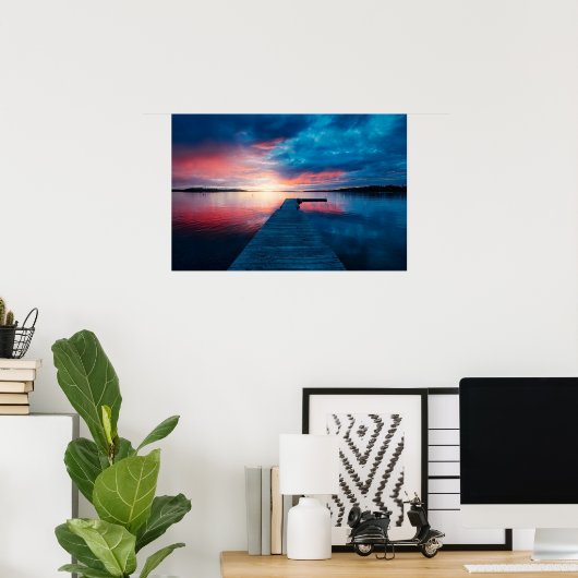 穏やかな湖に沈む美しい夕日 ポスター (ホームオフィス)