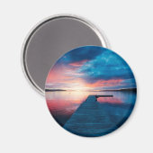 穏やかな湖に沈む美しい夕日 マグネット (正面/裏面)