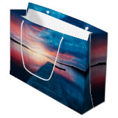 穏やかな湖に沈む美しい夕日 ラージペーパーバッグ (正面アングル)