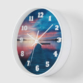 穏やかな湖に沈む美しい夕日 壁時計 (傾斜)