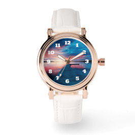 穏やかな湖に沈む美しい夕日 腕時計