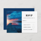 穏やかな湖に沈む美しい結婚夕日 出欠カード (正面/裏面)