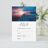 穏やかな湖に沈む美しい結婚夕日 出欠カード (スタンド正面)