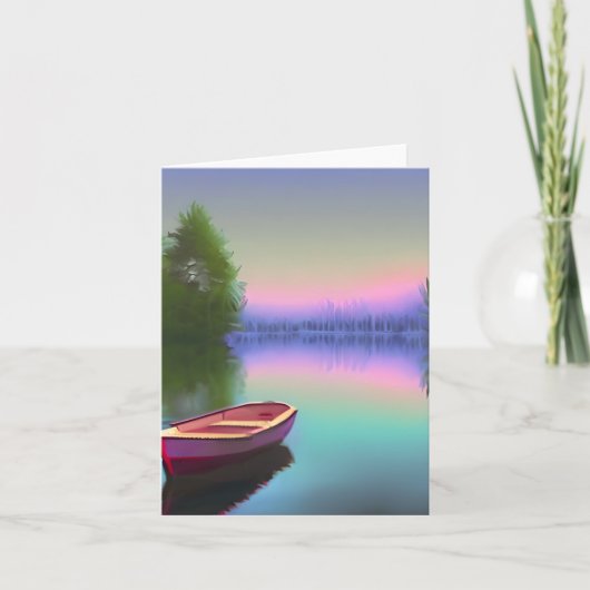 穏やかな湖に浮かぶ水彩画の船（カスタマイズ可能） カード (正面)