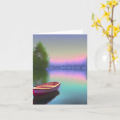 穏やかな湖に浮かぶ水彩画の船（カスタマイズ可能） カード (黄色い花)