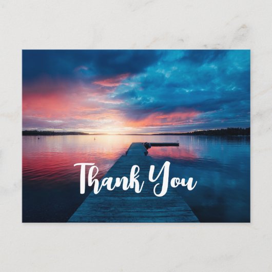 穏やかな湖に浮かぶ美しい夕日ありがとう ポストカード (正面)