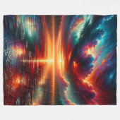 「穏やかな湖に照らされた嵐の夕日」 フリースブランケット (正面(横))