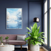 穏やかな湖のある冬の凍ってい風景 ポスター