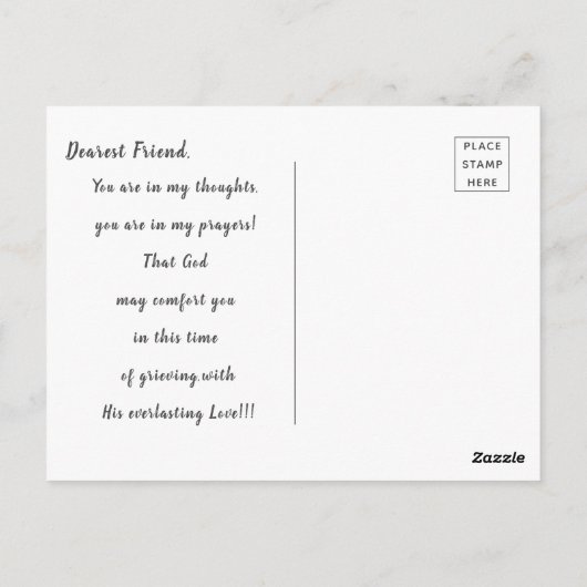 穏やかな湖のシーンとボート悔やみや弔慰 ポストカード (裏面)