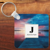 穏やかな湖の夕日の美しさ キーホルダー (正面)