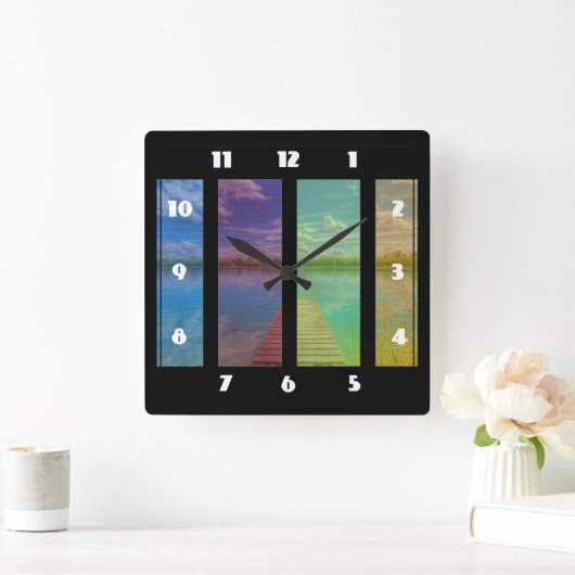 穏やかな湖の風景を越えた木製の桟橋 スクエア壁時計 (ホーム)