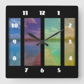 穏やかな湖の風景を越えた木製の桟橋 スクエア壁時計 (正面)