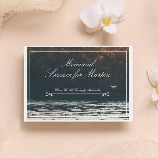 穏やかな湖畔の夕焼け追悼式招待状 招待状