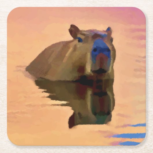 穏やかな湖芸術から生まれるカピバラ|過去記事 スクエアペーパーコースター (正面)