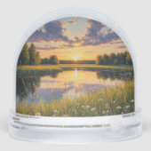 穏やかな湖面に沈む鮮やかな夕焼け (裏面)