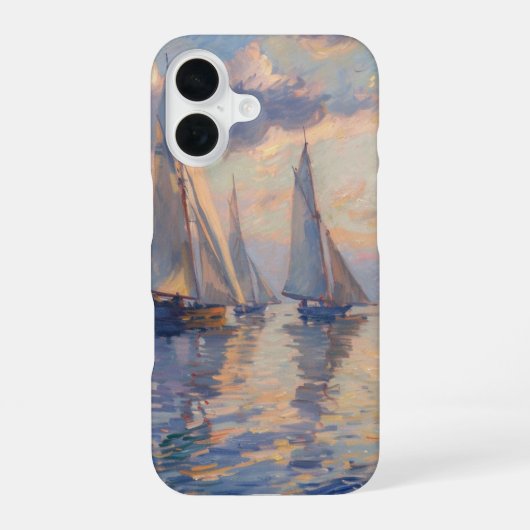 穏やかな湾に帆船 iPhone 16ケース (裏面)