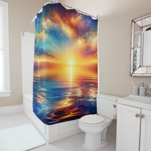「穏やかな潮流と夕焼けの反射」 シャワーカーテン (インサイチュ)