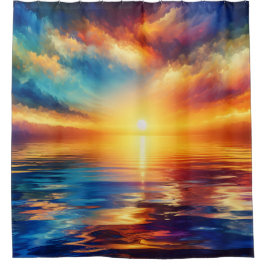「穏やかな潮流と夕焼けの反射」 シャワーカーテン