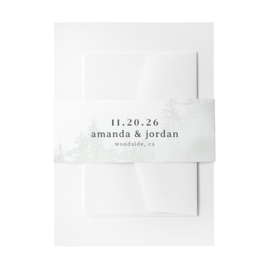 穏やかな灰色の水彩の木々 招待状ベリーバンド (正面例)