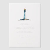 穏やかな灰色の水彩画の灯台 ベラム紙招待状 (正面)