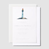 穏やかな灰色の水彩画の灯台 ベラム紙招待状 (オフセット)