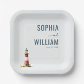 穏やかな灰色の灯台イラスト ペーパープレート (正面)