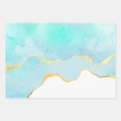 穏やかな熱帯グリーンウォーターの色の縁ど金ゴールド ラッピングペーパーシート (正面2)