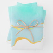 穏やかな熱帯グリーンウォーターの色の縁ど金ゴールド ラッピングペーパーシート (インサイチュ)