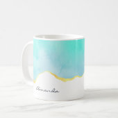 穏やかな熱帯グリーンブルーと金ゴールド縁ど コーヒーマグカップ (正面左)