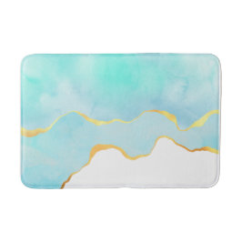 穏やかな熱帯グリーンブルーと金ゴールド縁ど バスマット