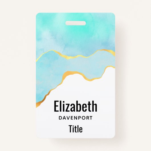 穏やかな熱帯グリーンブルーと金ゴールド縁ど バッジ (正面)