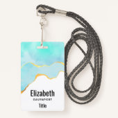 穏やかな熱帯グリーンブルーと金ゴールド縁ど バッジ (正面ランヤード)