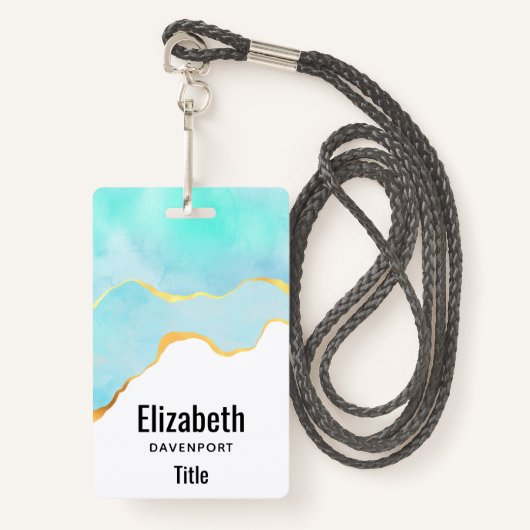 穏やかな熱帯グリーンブルーと金ゴールド縁ど バッジ (正面ランヤード)