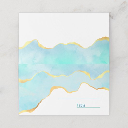 穏やかな熱帯グリーンブルーと金ゴールド縁ど プレイスカード (外部開封)