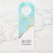 穏やかな熱帯グリーンブルーと金ゴールド縁ど ボトルネックタグ (正面)